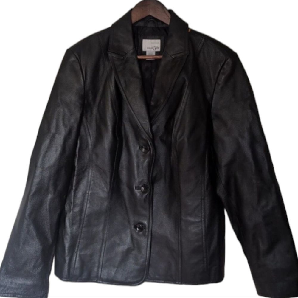Vintage 90s 100% Genuine Black Leather Womens Jacket Size Large